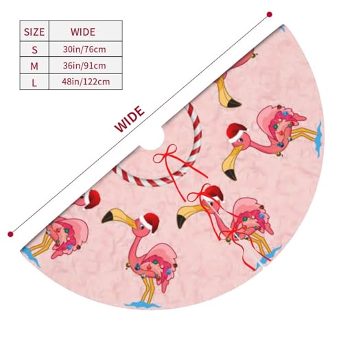 48" Pink Flamingo Pattern Christmas Tree Skirt Large Tree Mat Base Cover for Xmas Festive Holiday Party Decoration Ornaments