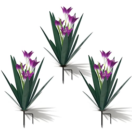 Metal Agave Plant Outdoor Decoration Lily Mexican Yard Art Garden Gift Home Decor Hand Painted Metal Agave Garden Yard Statue (3 Count)