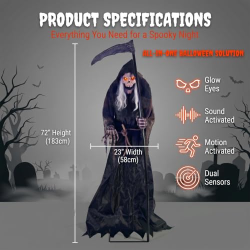 6FT Animated Grim Reaper Halloween Decoration (6ft Grim Reper)