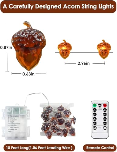 Acorn Fall Lights Battery Operated LED String Lights with Remote & Timer