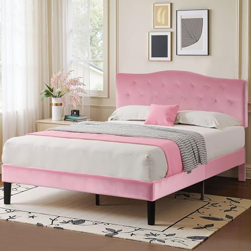 Queen Size Bed Frame with Upholstered Headboard