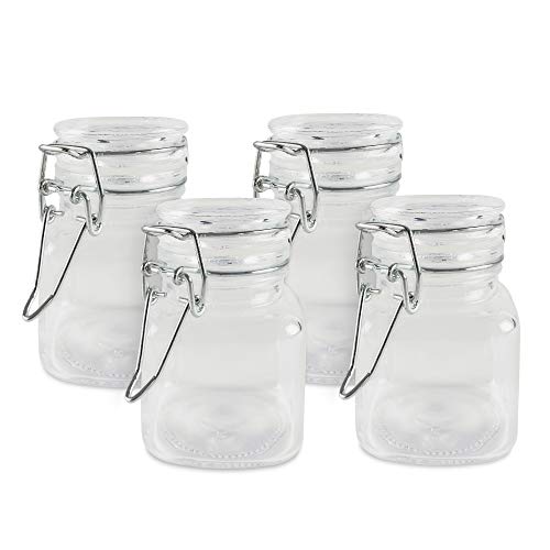 3 1 4" Square Glass 3oz Jar with Hinge Glass Lid for Home Kitchen (4 Count)