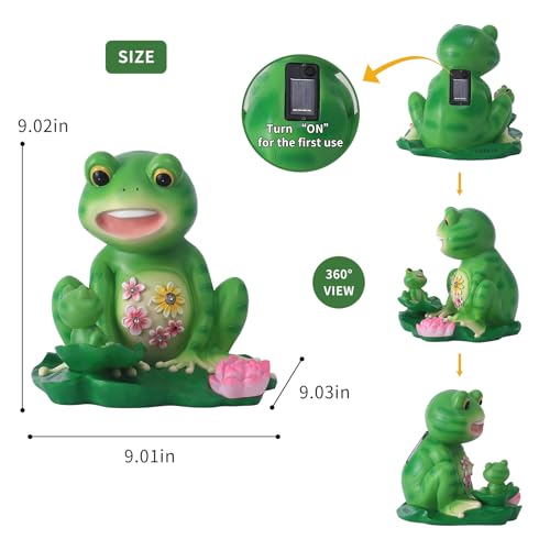 Upgraded Size Solar Garden Outdoor Statues Frog Mother and Little Frog with 6 LED Solar Figurine for Lawn