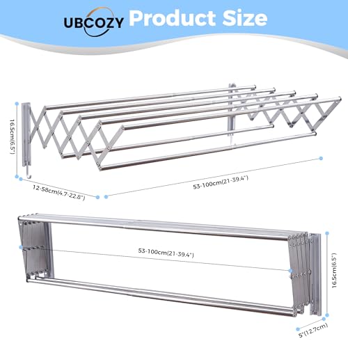 Clothes Drying Rack Wall Mounted with Hooks