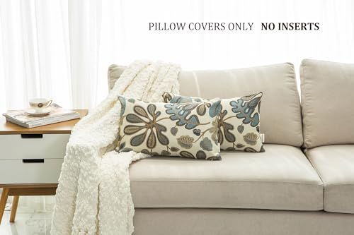 Set of 2 Jacquard Tropical Leaf Pattern Oblong Throw Pillow Covers Accent Pillowcase 12X20 Inches (2 Count)