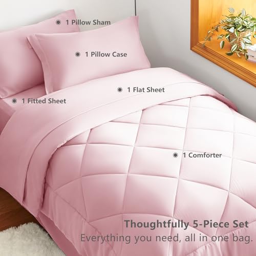 Twin Comforter Set with Sheets Pink