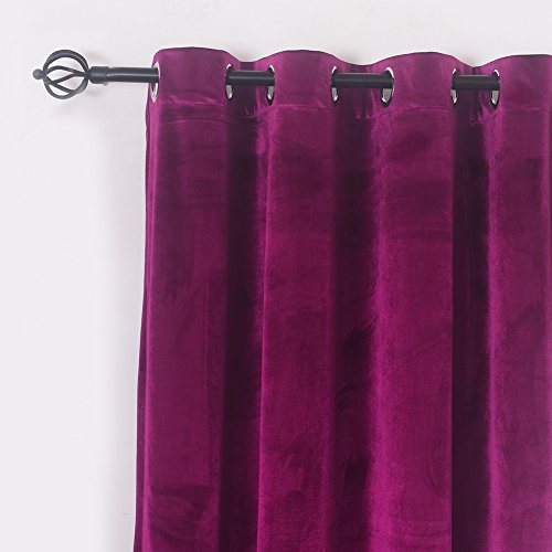 Super Soft Luxury Heavy Velvet Fushcia Room Darkening Blackout Curtain Panel Drapes 52 inch Wide by 84 inch Length with Grommet Fushcia