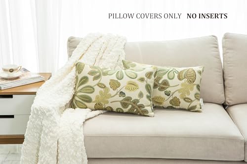 Set of 2 Jacquard Tropical Leaf Pattern Oblong Throw Pillow Covers Accent Pillowcase 12X20 Inches (2 Count)
