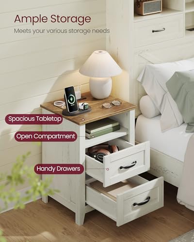 Farmhouse Nightstand with Charging Station