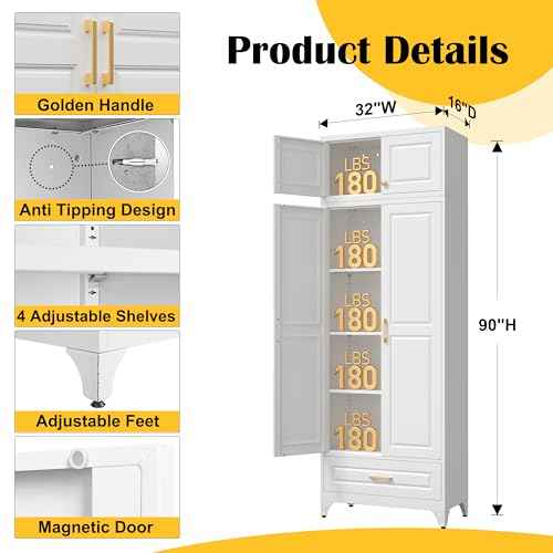 90" Metal Storage Cabinet with Doors and 3 Adjustable Shelves