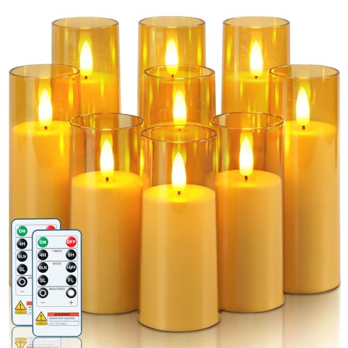 Amber Flameless LED Pillar Candles (9 Count)