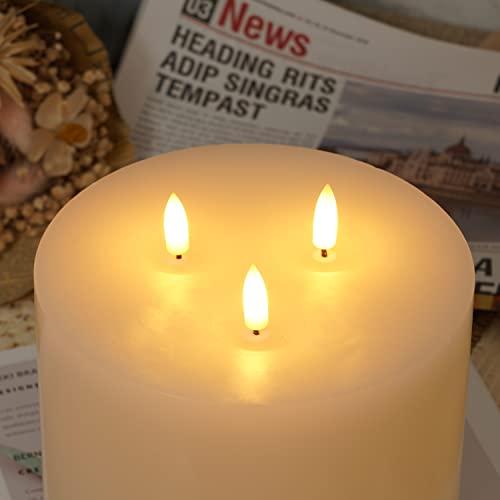 3 Wick Extra Large Flameless Pillar Candles with Timer Remote