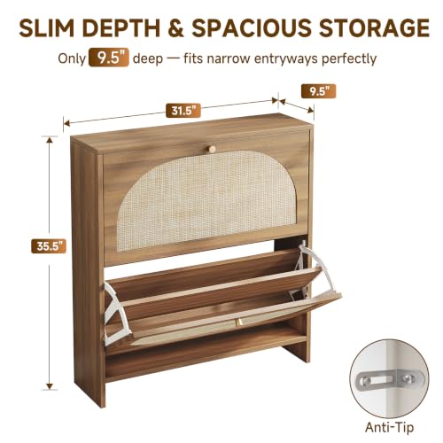 Rattan Arched Accent Shoe Storage Cabinet