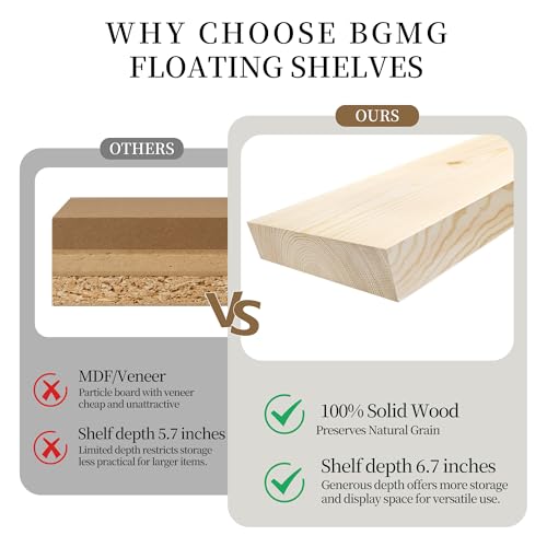 Wood Floating Shelves for Wall 42 inch Set of 2 (2 Count)