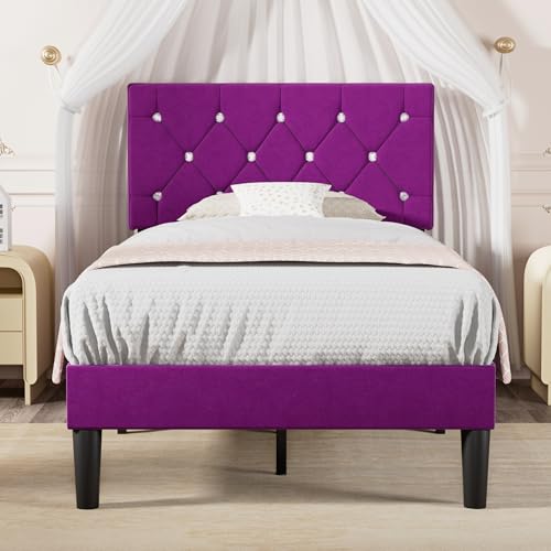 Twin Size Bed Frame with Diamond Tufted Headboard