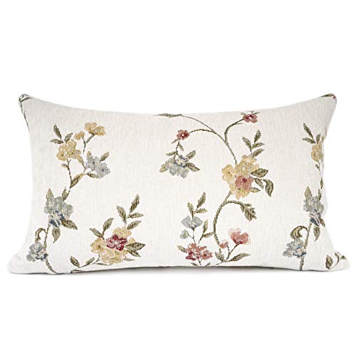 Classical Embroidery Jacquard Farmhouse Oblong Rectangle Chenille Beige Floral Pattern Decorative Throw Pillow Case
