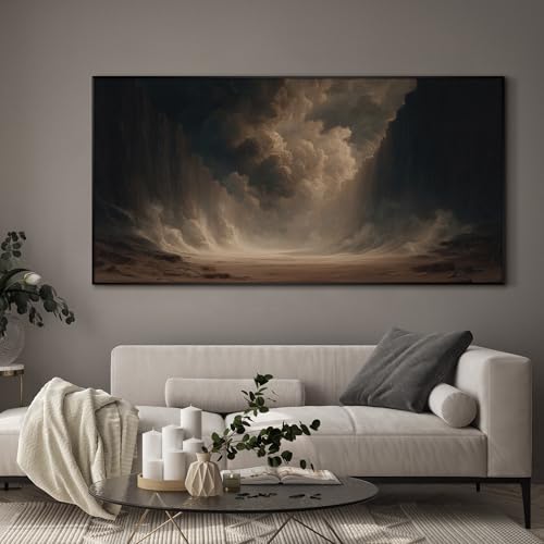 24"x46" Extra Large Framed Wall Art Dramatic Canyon Storm Cloudscape Illustration for Home Living Room Bedroom Decor