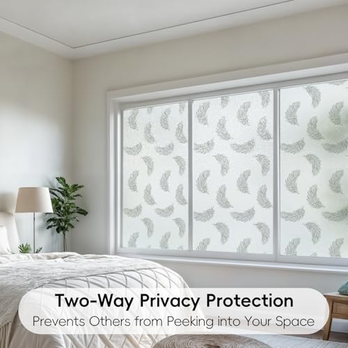 Boho Window Privacy Film Feather Pattern Static Cling Anti