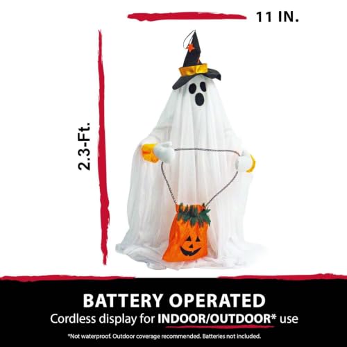 Friendly Ghost Halloween Animatronic with Touch Activated Lights and Music (35" Standing Ghost)