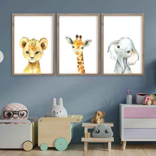 Baby Safari Nursery Wall Art Decor 11x16 Inch Set of 3 Wood Framed