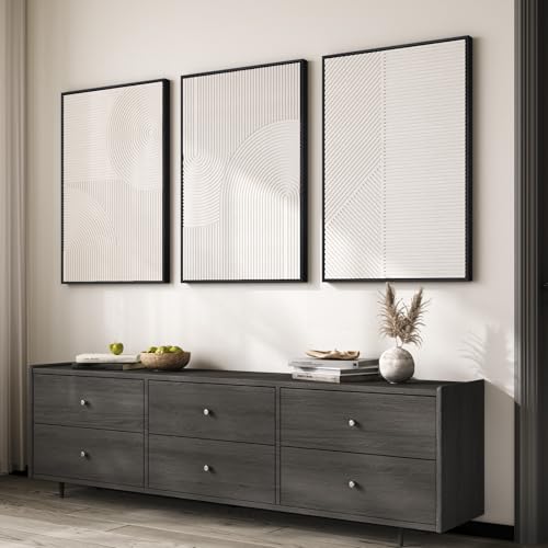 Large 3D Textured Modern White Abstract Wall Art for Living Room (3 Count)