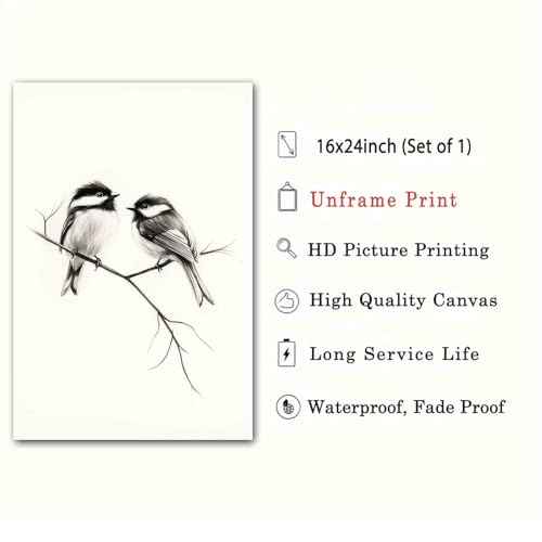 Bird Sketch Wall Art Minimalist Animal Print Vintage Bird Prints Pencil Drawing Wall Art Minimalist Birds Canvas Animal Sketch Prints Black And White Birds Picture Neutral Room Decor 16x24inch No Frame