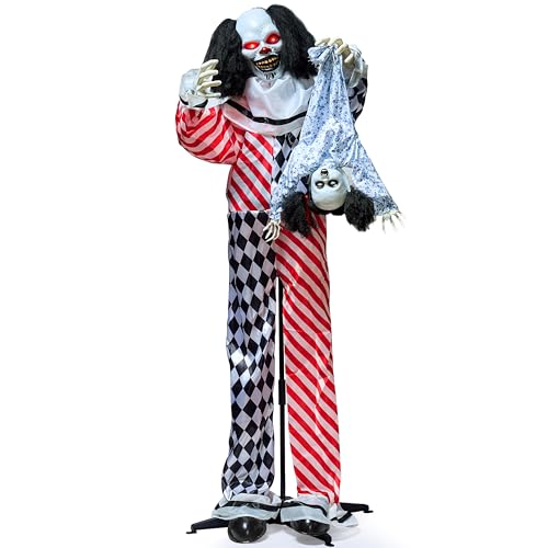 64" Halloween Animatronics Clown Holding Doll