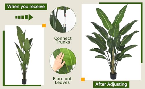 Artificial Bird of Paradise Tree 8FT 17 Thick Matte Texture Leaves Tall Large Fake Faux Tropical Traveler's Palm Banana Leaf Plant 96 Inch Black Pot for Indoor Home Office Poolside Decor