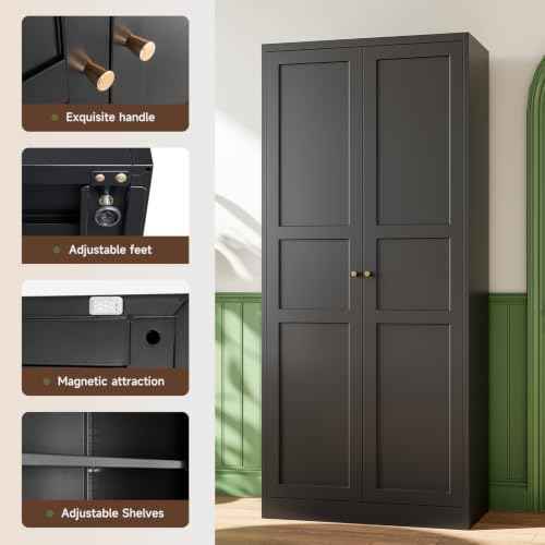 Black Storage Cabinet with Adjustable Shelves