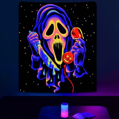 Blacklight Horror Skull UV Reactive Tapestry