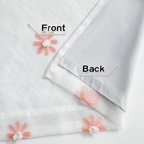 Pink Floral Blackout Curtains for Living Room 90 Inches Long Total Light Blocking Curtain for Girls Bedroom 2 Panels Grommet 100% Room Darkening Window Drapes with Flower Sheer 50W x 90L (2 Count)