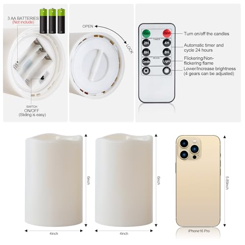 6"x4" Waterproof Outdoor Flameless Pillar Candles with Remote Timer (2 Count)