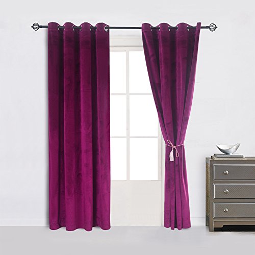 Super Soft Luxury Velvet Fushcia Room Darkening Light Blocking Drapes Curtain Panel Drapery 52 inch Wide by 72 inch Length with Grommet Fushcia