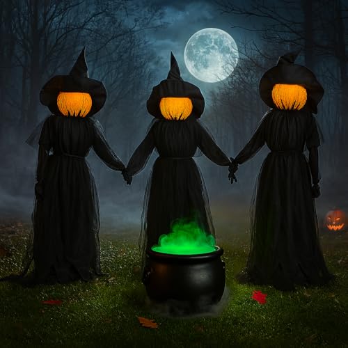 Evergreen Set of 3 LED Black Halloween Witches with Hats Stakes (Black Witch, Set of 3)