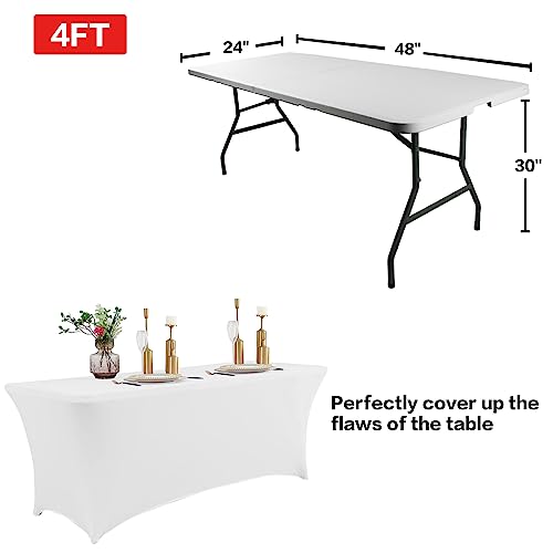 2 Pack 4FT Table Cloth for Rectangular Spandex White Table Cover (2 Count)
