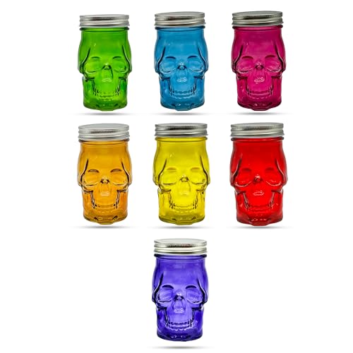 14 oz Colorful Skull Glass Mason Jar
