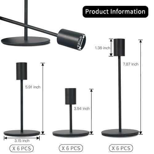 Black Candlestick Holders Bulk for Taper Candles Decorative Metal Candelabra Candle Holders Fit 0.8 Inch Diameter Candles Gold Taper Candle Stands for Wedding Home Party Table Decor (18 Count)