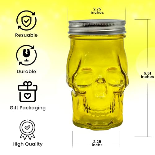14 oz Colorful Skull Glass Mason Jar