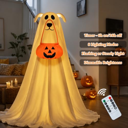 2pcs 2.5ft Light up Halloween Ghost Dog with Remote Halloween Decor