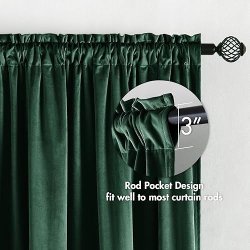 Emerald Green Blackout Velvet Curtains Drapes 84 Inch Long 52"x84" (2 Count)
