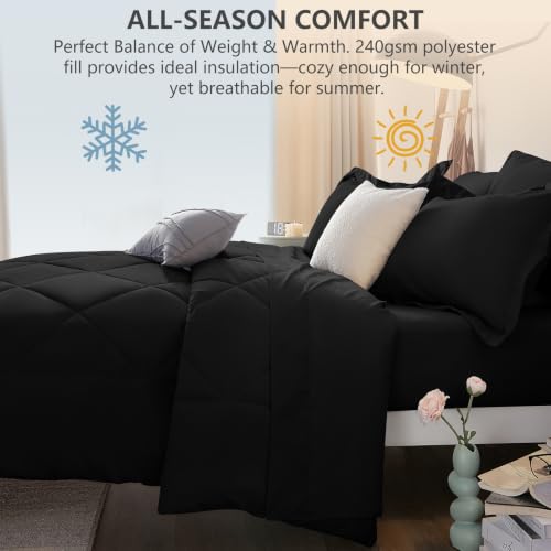 Queen Comforter Set with Sheets Black