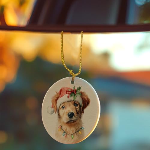 Santa Golden Retriever Puppy Christmas Ceramic Ornament