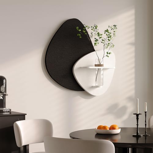 3D Textured Black and White Wall Art with Vase and Shelf