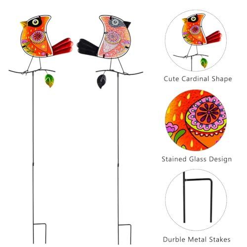 Set of 3 Cardinal Stained Glass Decorative Garden Stakes (3 Count)