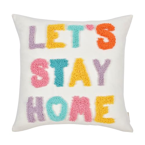 Boho Pillow Covers 18 * 18 Inch Handcrafted Loop Yarn Lettering