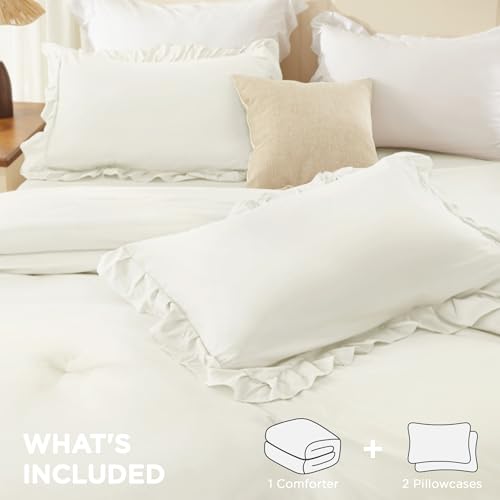 Ivory Ruffle Super King Comforter Set