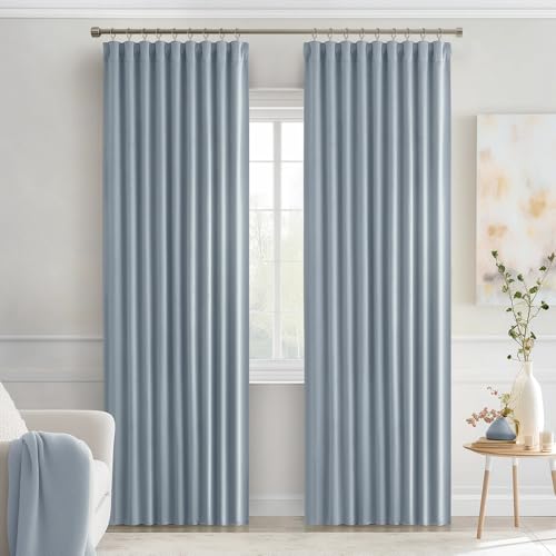 Light Blue Back Tab Blackout Curtains 52x72 Inches Long 2 Panels Set (2 Count)