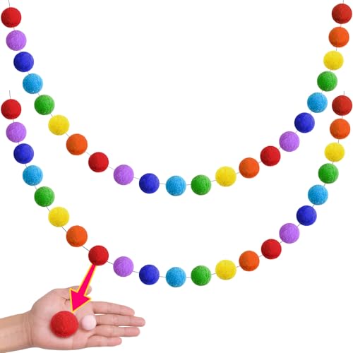 Rainbow Colorful Pom Pom Garland Decorations (2 Count)