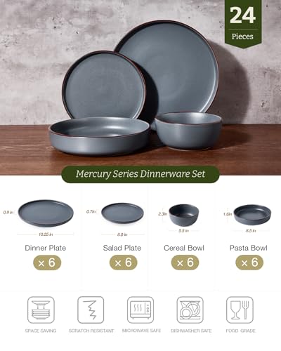 Mercury 24 Piece Stoneware Plates and Bowls