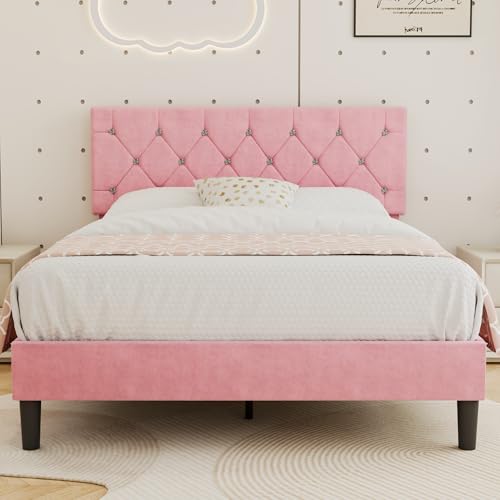 Queen Size Bed Frame with Diamond Tufted Headboard